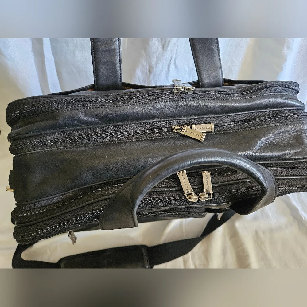 Vintage El Portal Black Leather Briefcase Laptop Messenger Bag